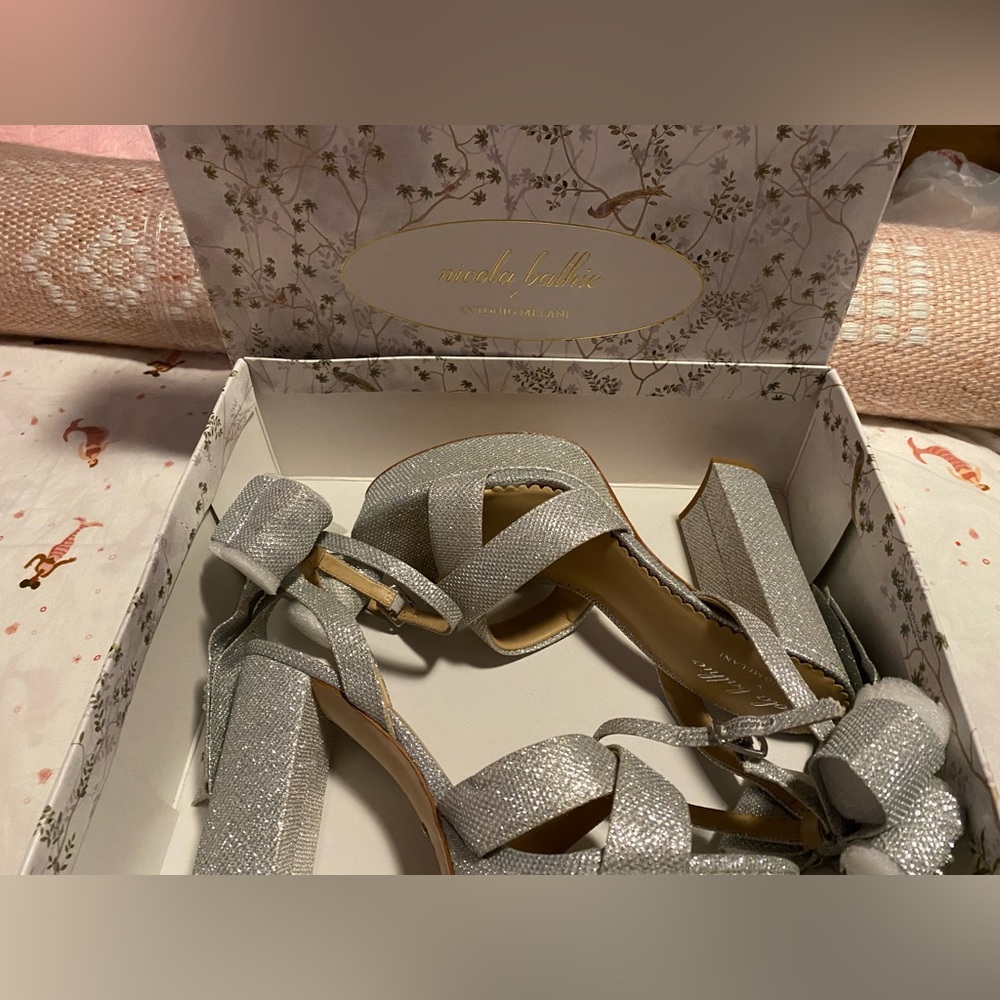 Antonio Melani x Nicola Bathie Lila Bow Detail Platform Dress Sandals silver - Picture 7 of 9